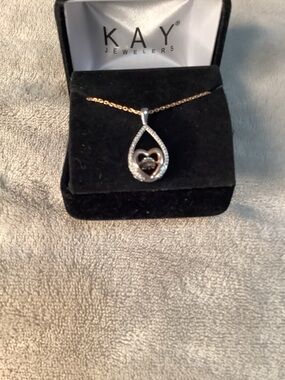 Kay Jewelers Rose Gold Heart Inside Silver Teardrop Pendant Necklace